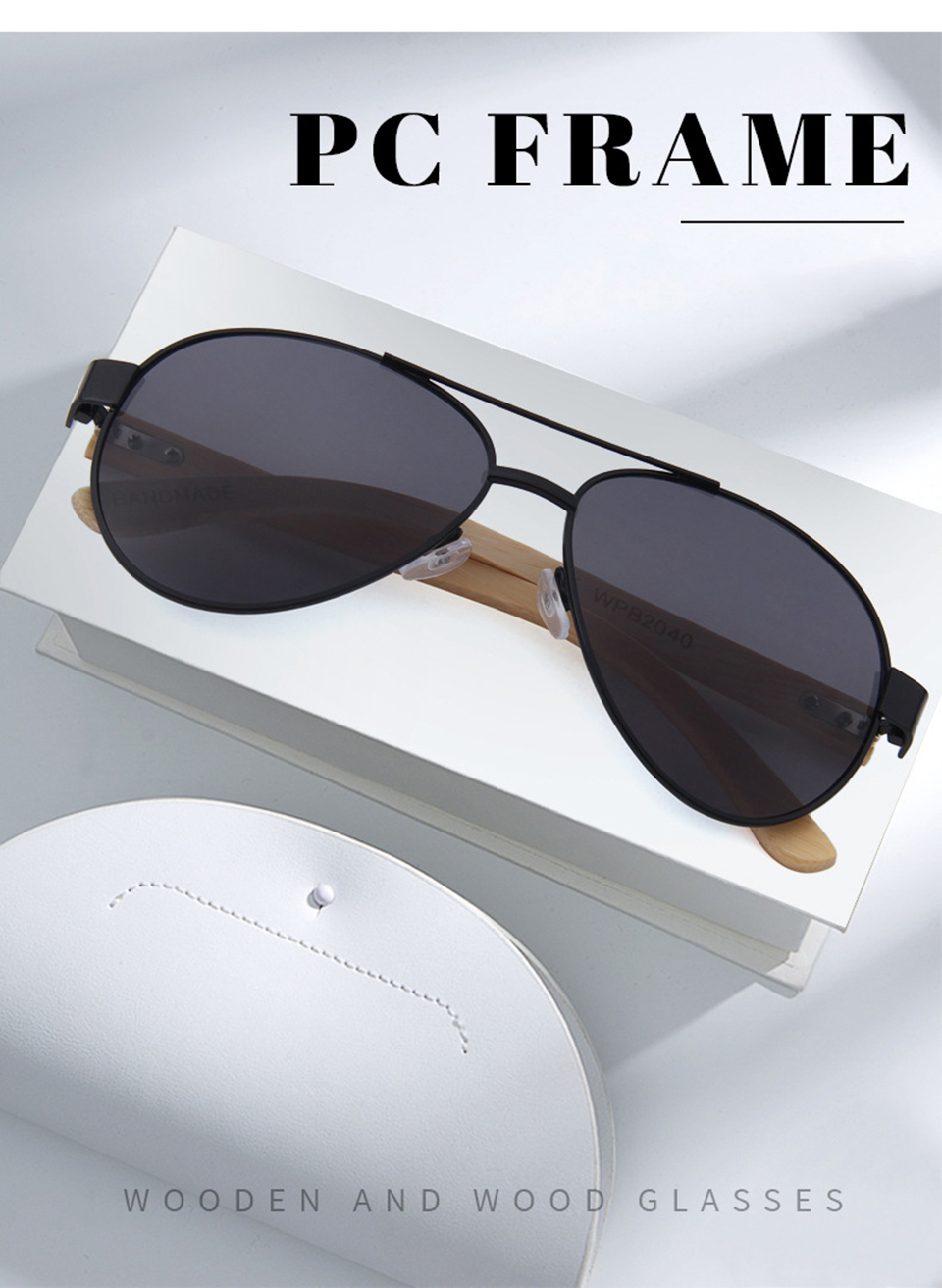 Stylish Metal Frame Glasses Bamboo Sunglasses Handmade