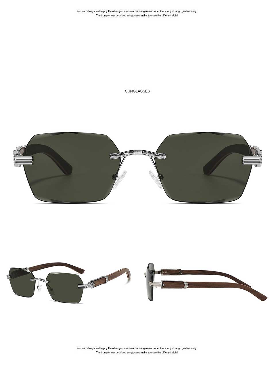 Rimless Wooden Sunglasses Blue Eye Glasses