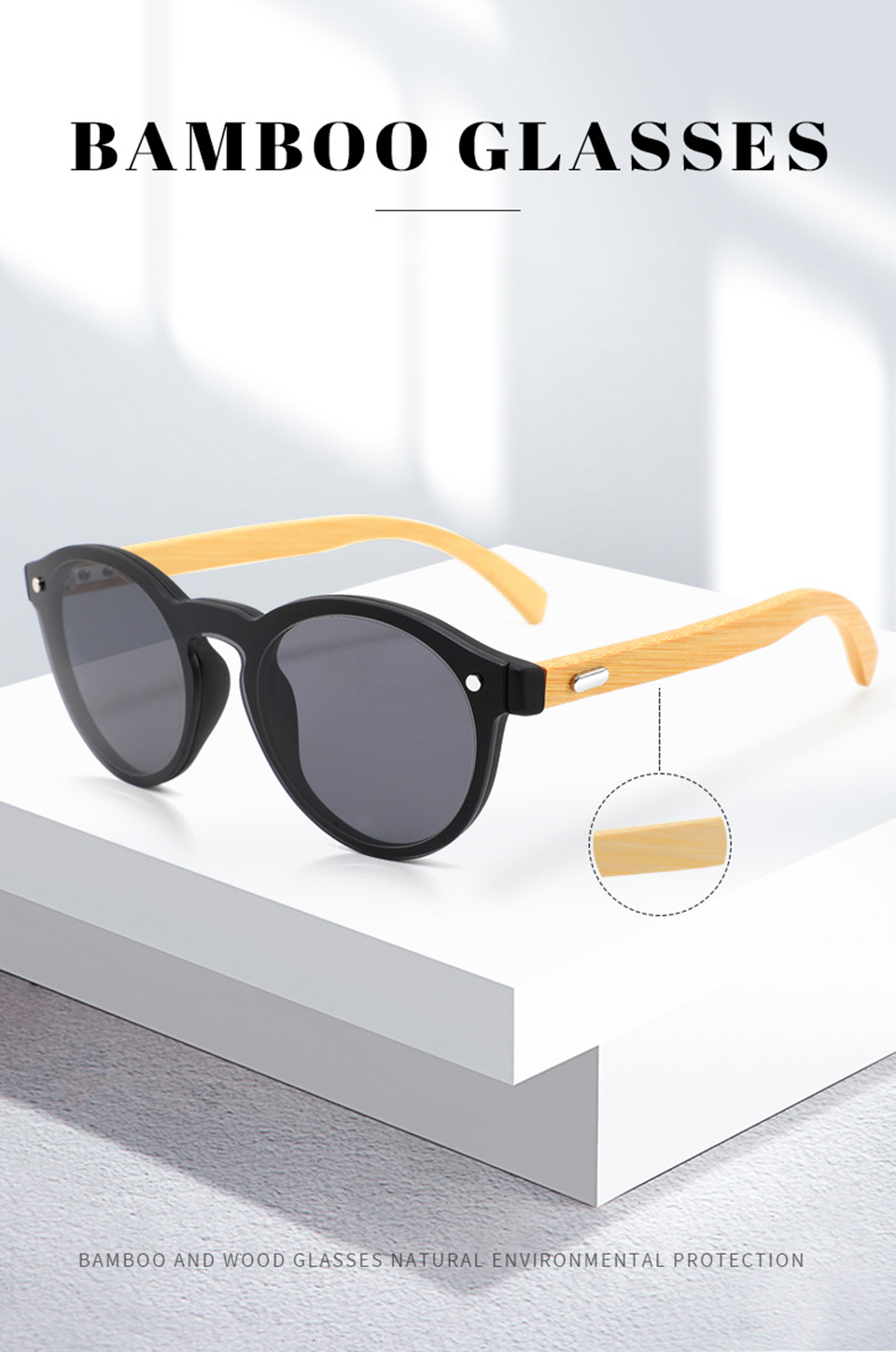 Handmade Bamboo Temples Sunglasses Unisex Fashion Custom Logo Shades